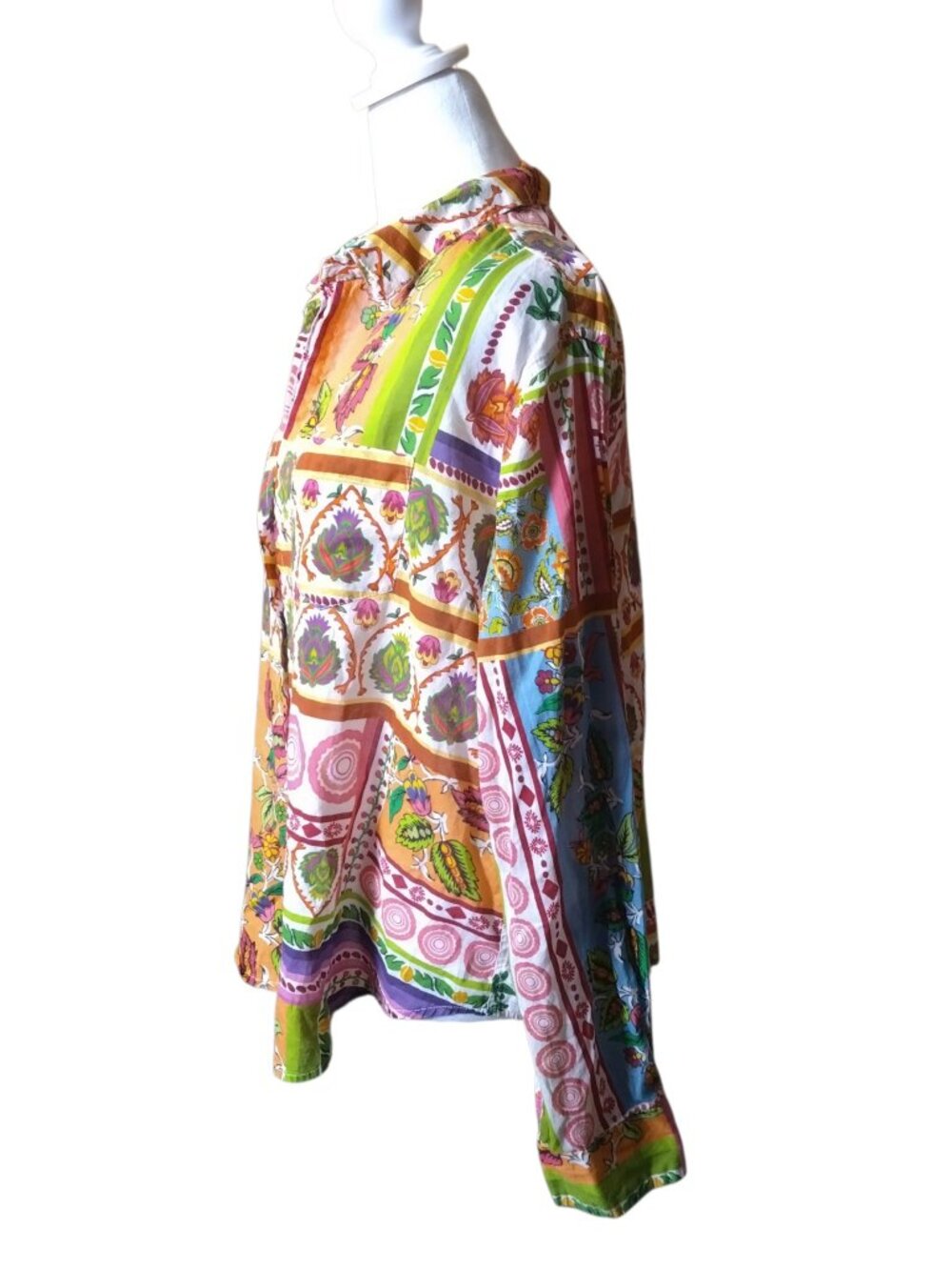 Sigrid Olsen Women's Large Button Front Vibrant Floral Print Blouse Boho Hippie - Picture 5 of 8